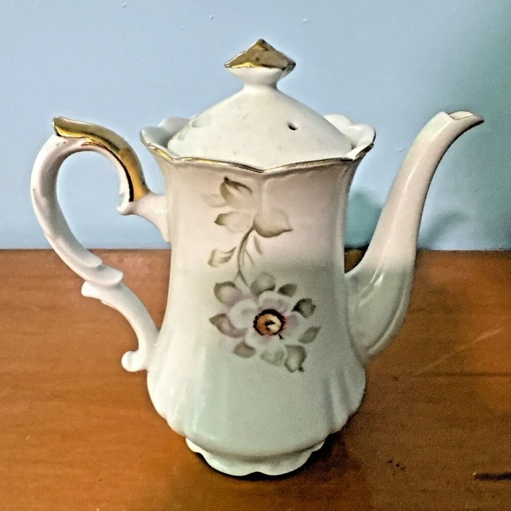 Vtg Lefton Heritage Magnolia Cream Floral Coffee Pot Handpainted #KF2518